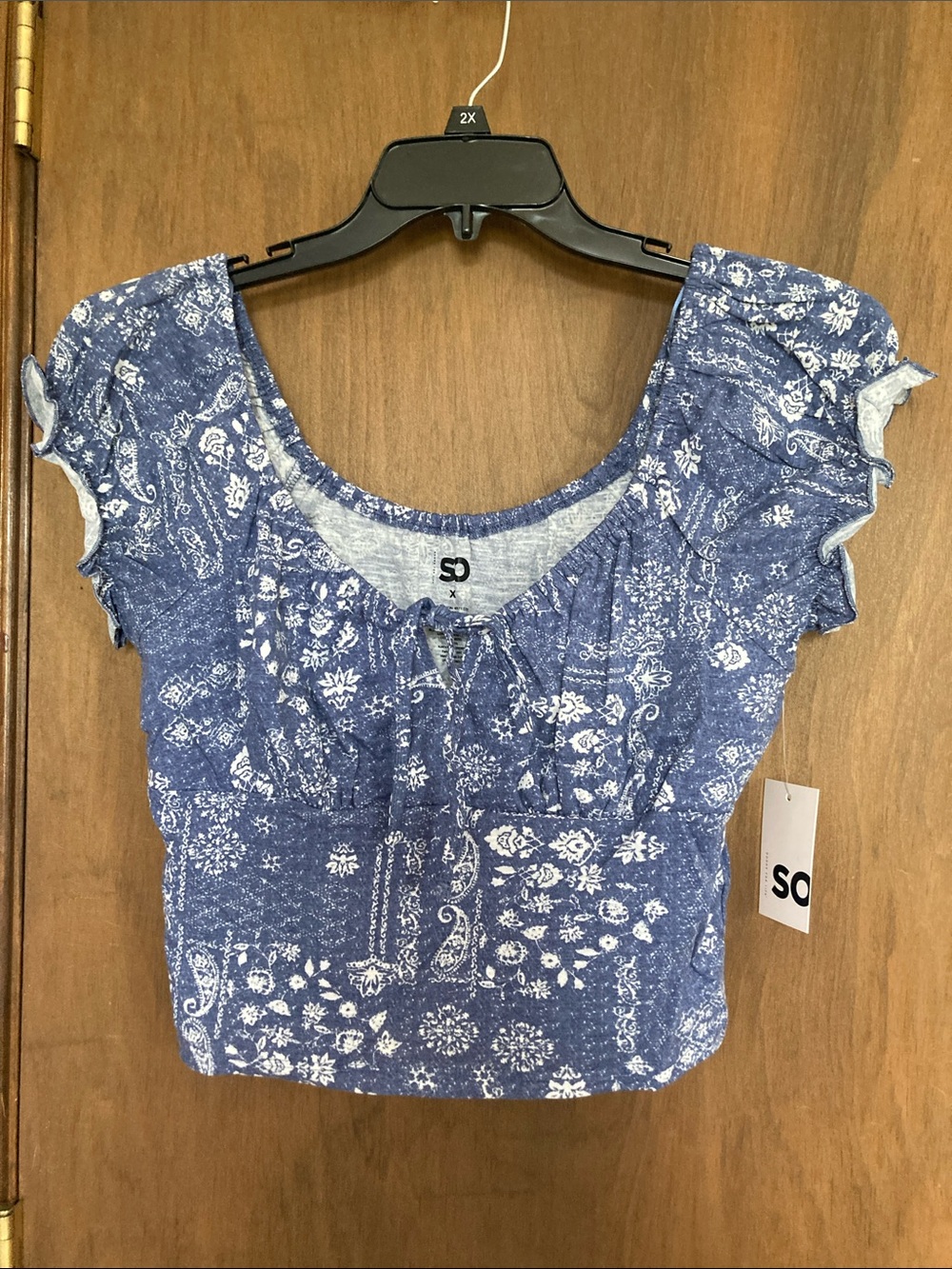 So top floral print cottagecore Puff sleeve blue w boho print casual XL jr